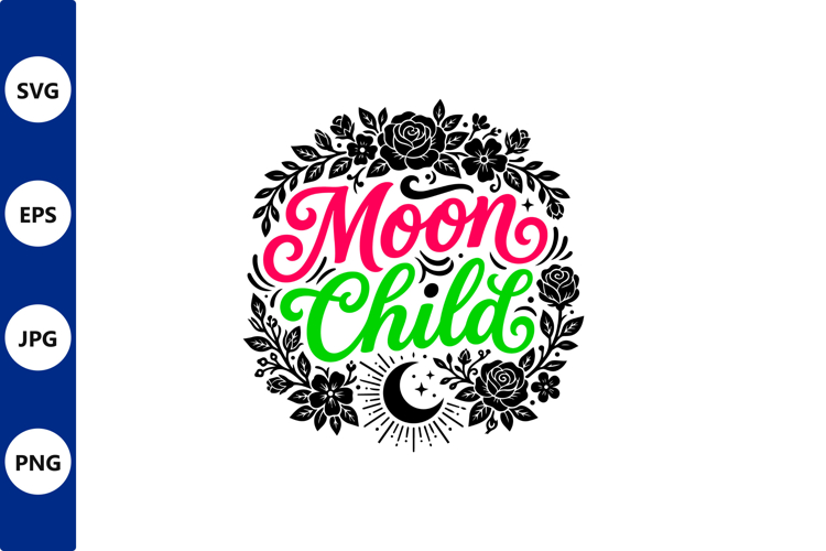 Moon Child floral circle emblem