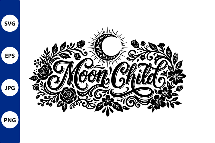 Moon Child floral crest vector