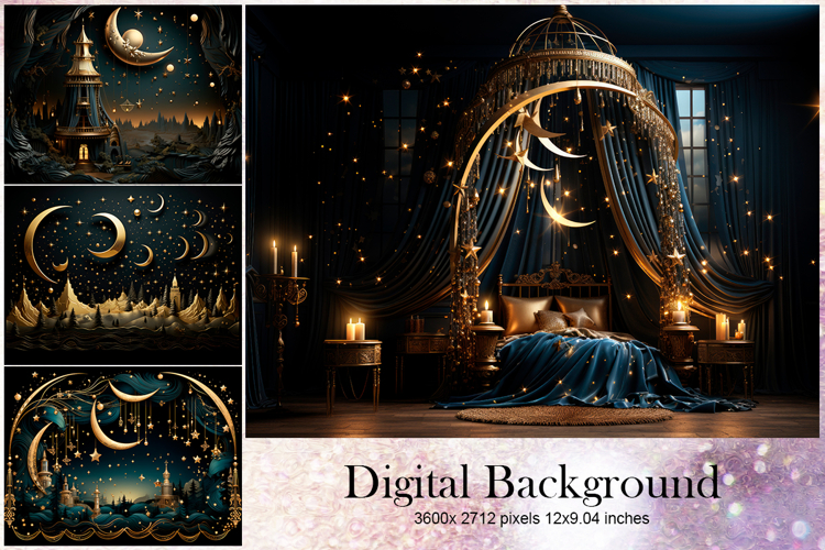 Moon Star Cloud Background Digital Paper_130