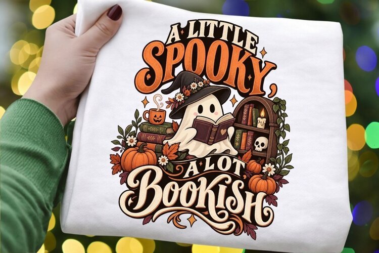 A Little Spooky A Lot Bookish PNG, Halloween Ghost Reading example image 1