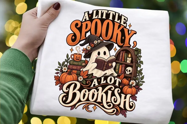 A Little Spooky A Lot Bookish PNG, Halloween Ghost Reading