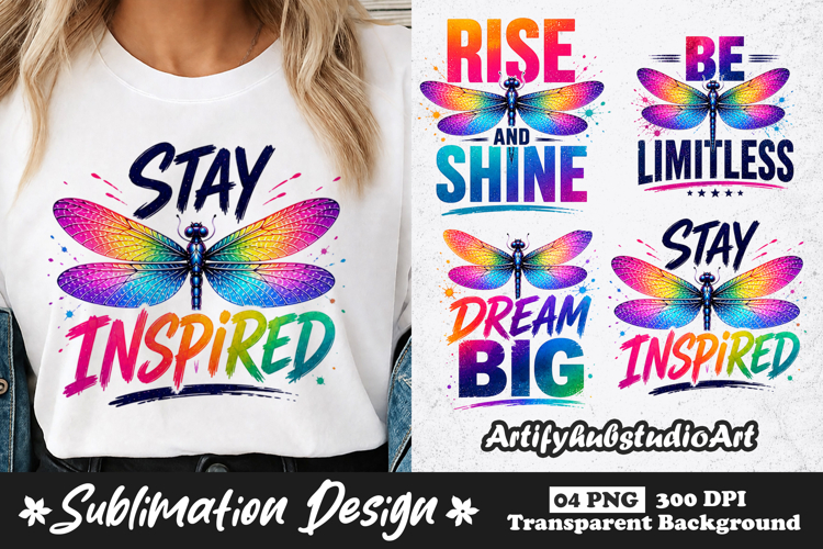 Rainbow Dragonfly Inspirational Sublimation PNG example image 1