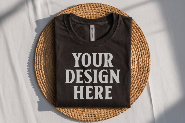 Black Bella Canvas 3001 Flat Lay T-Shirt Mockup