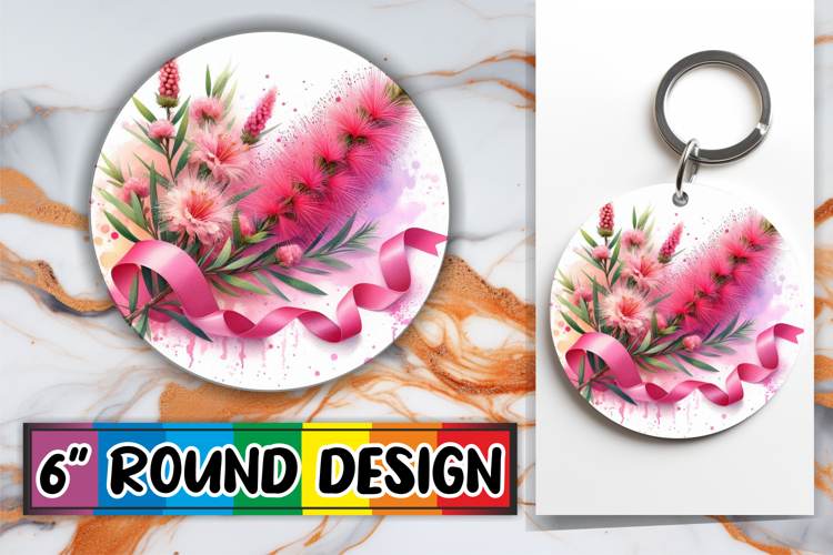 Unique Round Keychain Sublimation PNG, Flowers