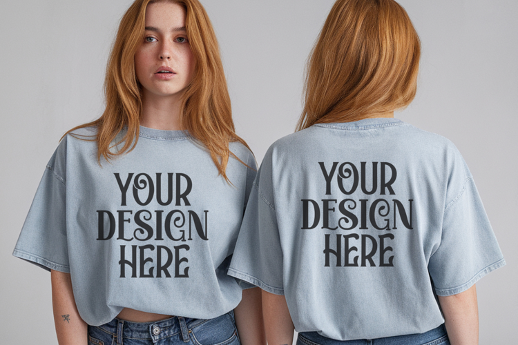 Ice Blue Comfort Colors 1717 Front & back T shirt Mockup