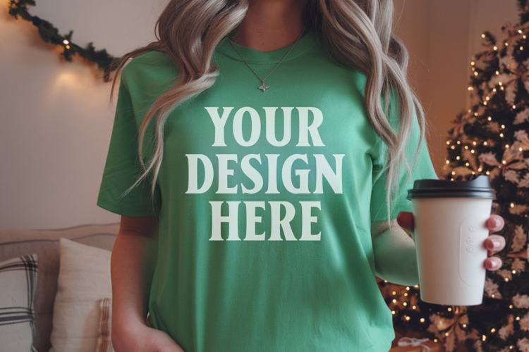 Comfort Colors 1717 Grass Christmas T-Shirt Mockup, Boho