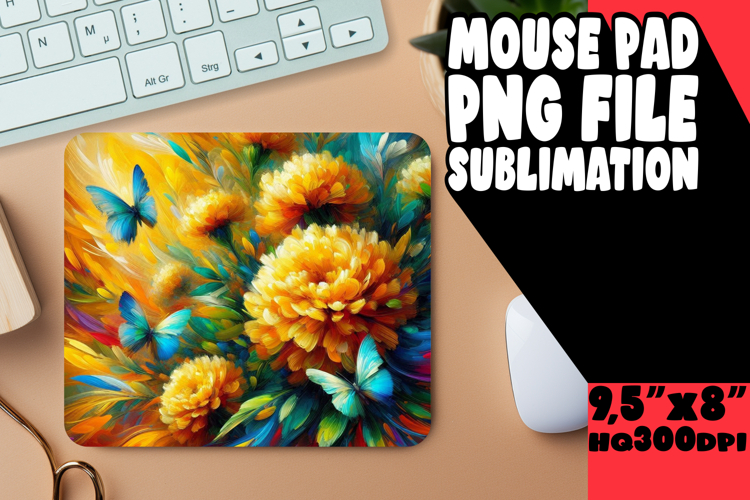 Playful Mouse Pad Sublimation PNG, Flowers