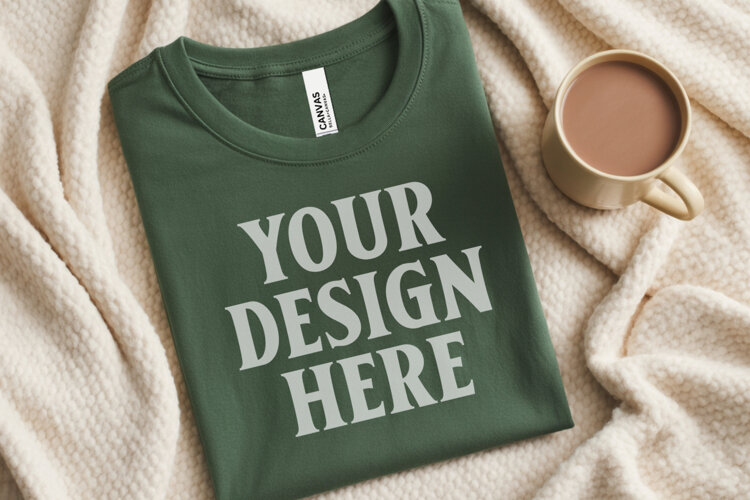 Christmas Bella Canvas 3001 Forest Green Folded Tshirt Mocku example image 1