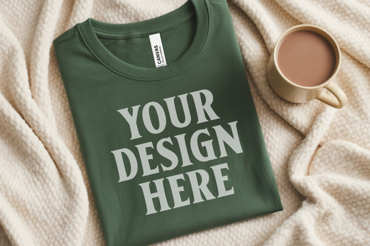Christmas Bella Canvas 3001 Forest Green Folded Tshirt Mocku