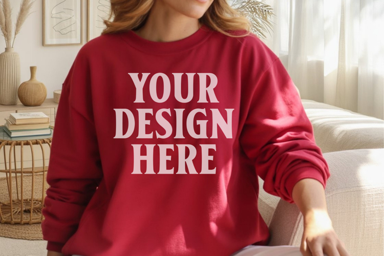 Red Gildan 18000 Crewnwck Sweatshirt Mockup, gildan 18000