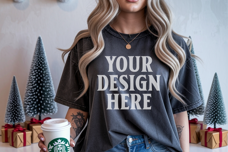 Christmas Comfort Colors 1717 Pepper TShirt Mockup, CC 1717