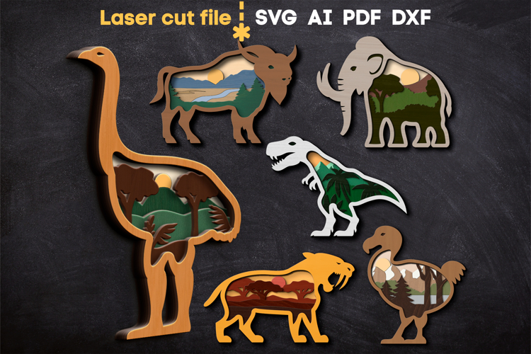 Prehistoric Animals Bundle SVG laser cut files for Glowforge
