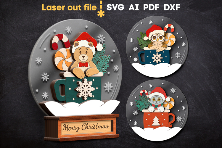 Christmas Snow Globes SVG laser cut files for Glowforge