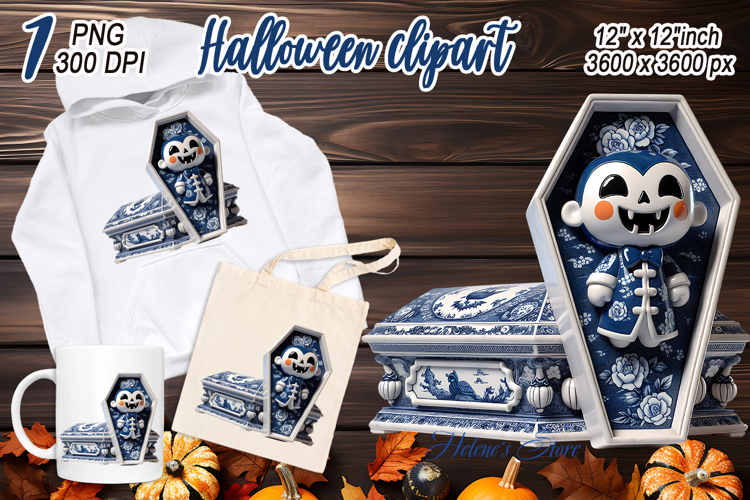 Cute blue Halloween coffin clipart t shirt designs png