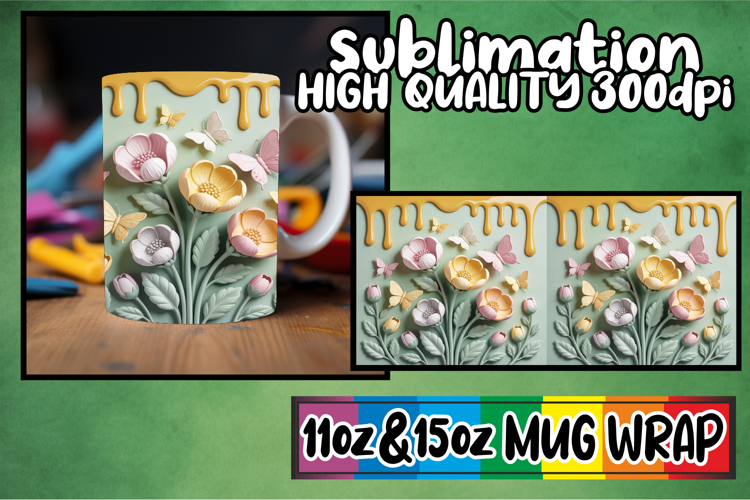Nostalgic dreams 11oz 15oz mug wrap, 3D Flowers