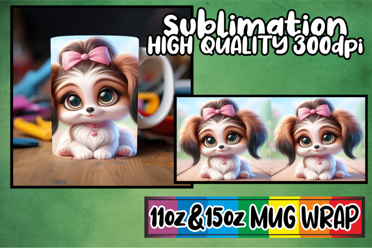 Vibrant joy 11oz 15oz sublimation wrap, 3D Dog example image 1