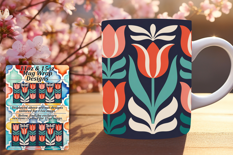 Stylish 11oz Mug Wrap Png Template , Flowers