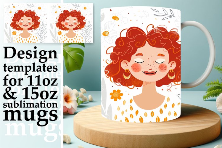 Stunning Flower-Crowned Mug Wrap Design 11oz/15oz example image 1