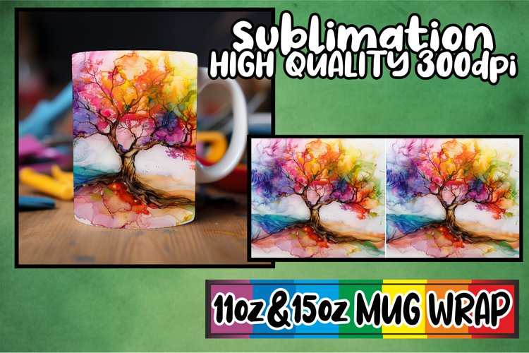 Spring Serenity Mug Sublimation Wrap - Colorful Tree example image 1