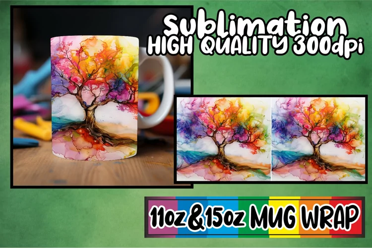 Spring Serenity Mug Sublimation Wrap - Colorful Tree