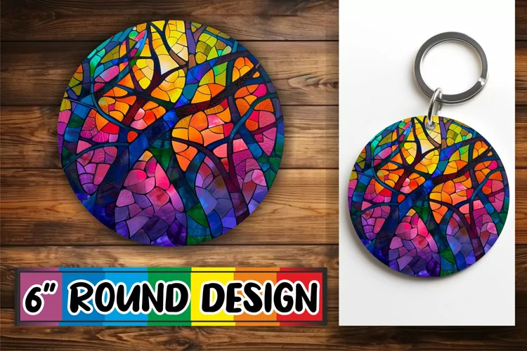 Round Design Stained Glass Tree Colorful Sublimation