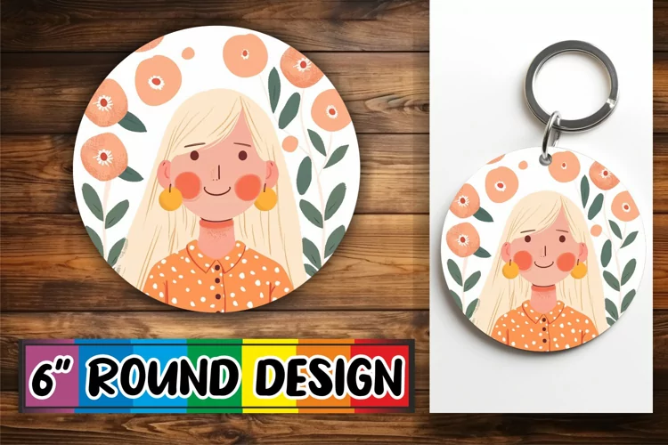 Beautiful Woman with Flowers Round Design PNG