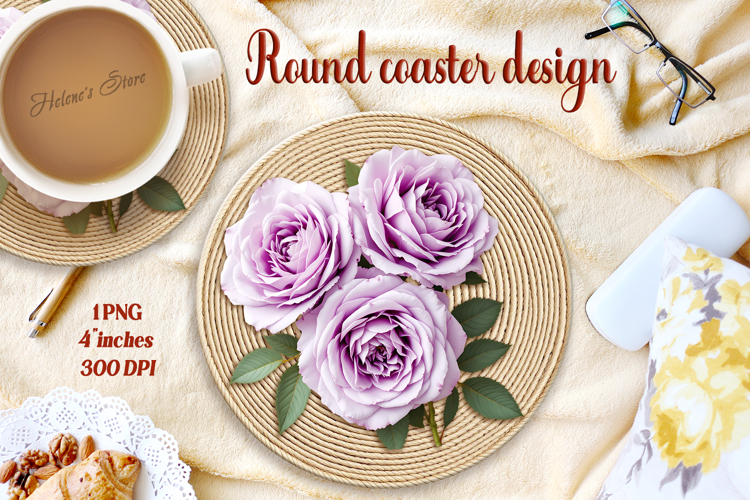 Delicate vintage floral round coaster sublimation design png