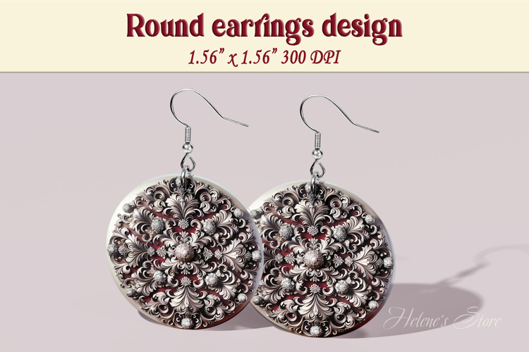 Vintage pattern earrings | Silver Round Earring sublimation
