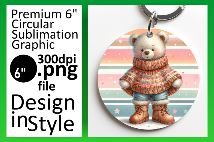 Elegant Round Design Sublimation PNG , Teddy Bear