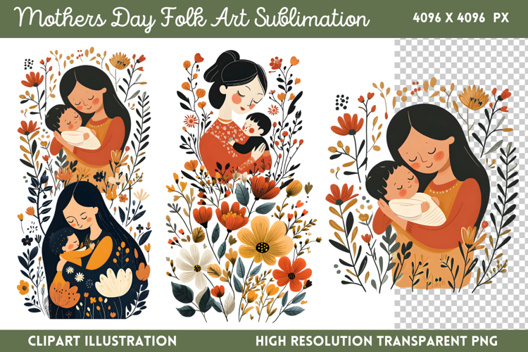 Mothers Day Folk Art Sublimation PNG