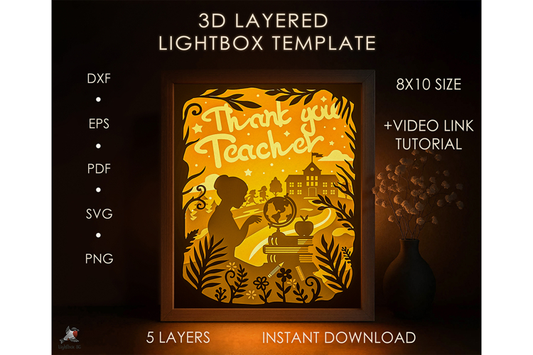 3D Teachers Card Colored Shadow box SVG Papercut template