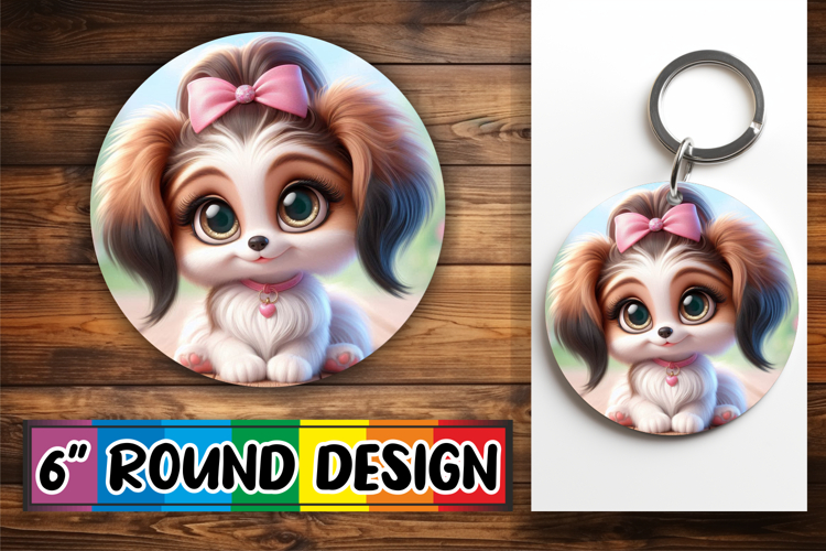 Heartfelt Circle Keychain Sublimation, 3D Dog
