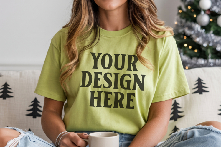 Christmas Bella Canvas 3001 Leaf Shirt Mockup ,Trandy Mockup