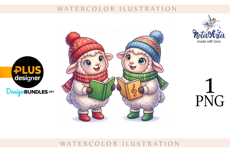 Christmas Sheep in Watercolor Style