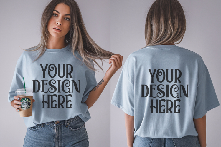 Ice Blue Comfort Colors 1717 Front & back T shirt Mockup