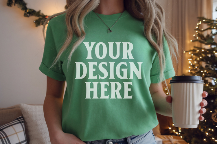 Comfort Colors 1717 Grass Christmas T-Shirt Mockup, Boho