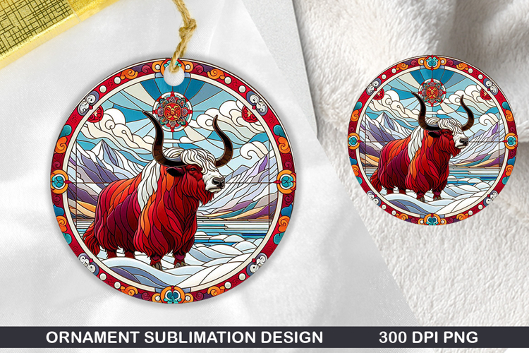 Bison Stained Glass Ornament PNG, Digital Download File