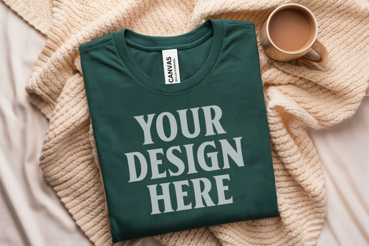 Christmas Bella Canvas 3001 Forest Green Folded Tshirt Mocku