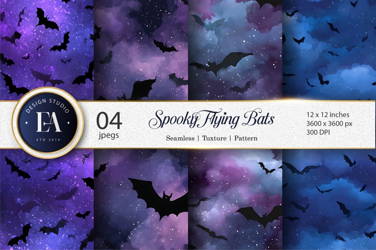 Tileable Flying Bat Silhouettes Spooky Digital Paper