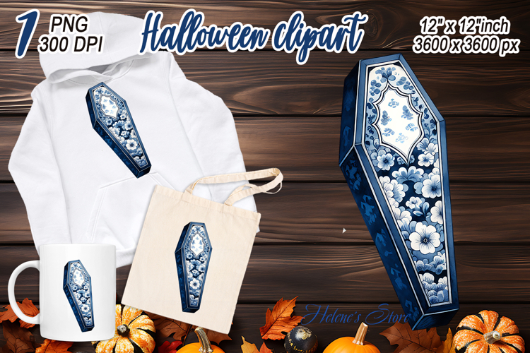 Cute blue Halloween coffin clipart t shirt designs png