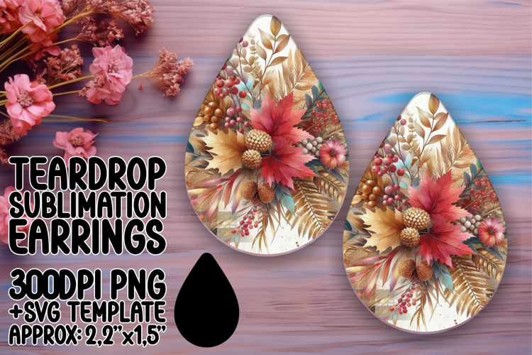 Chic Teardrop Earrings Design PNG , Autumn Flower