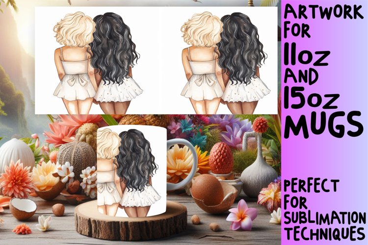 Chic Whimsical Springtime Girls Mug Wrap: 11oz 15oz