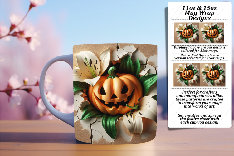 Lovely 11oz Mug Wrap Png Template , 3D Pumpkin