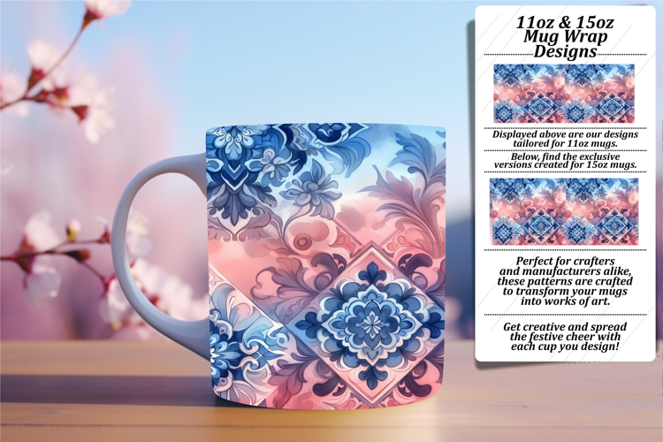 Fashionable 11oz Mug Wrap Png Template , Watercolor Patter