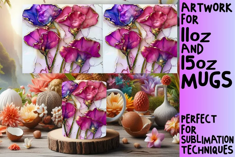 Vibrant Flower Fantasy Mug Wrap: Sublimation - 11oz/15oz