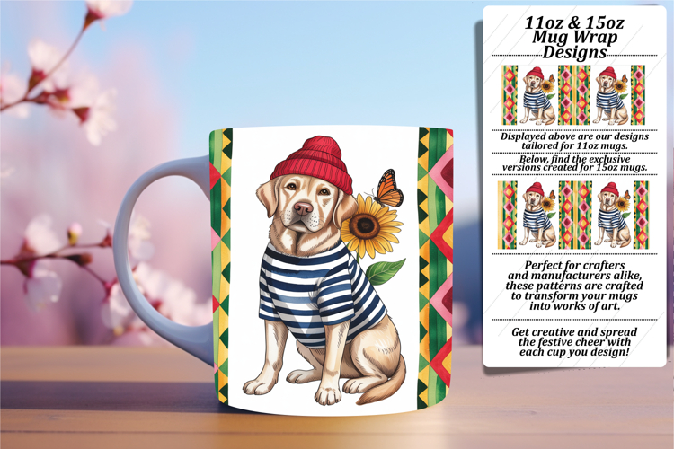 Charming 11oz Mug Wrap Png Design , Cute Dog