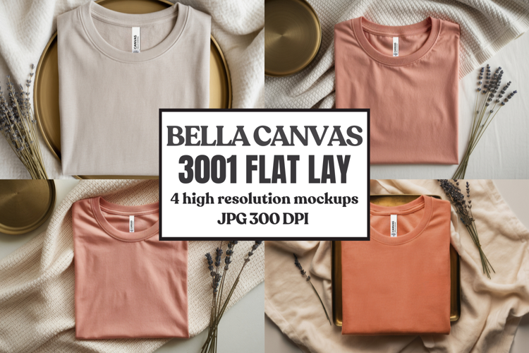 Folded Bella Canvas 3001 Flat Lay T-Shirt mockup