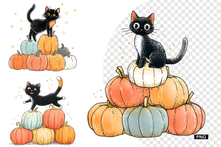 Whimsical Halloween Cat Clipart