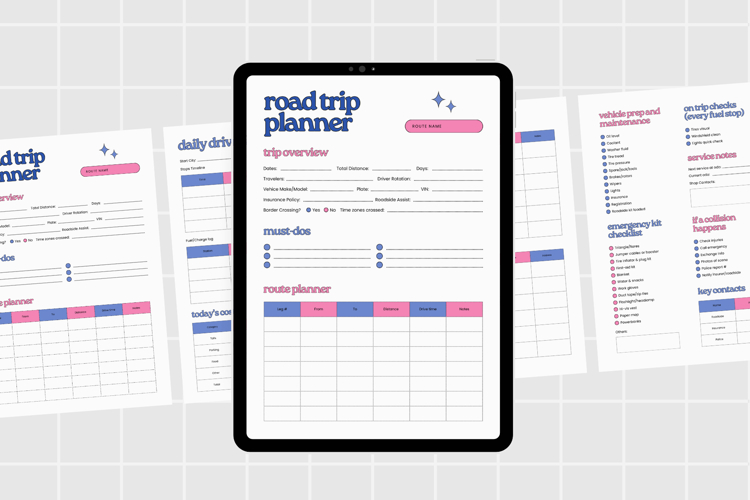 Road Trip Travel Planner Printable & Digital Use PDF example image 1