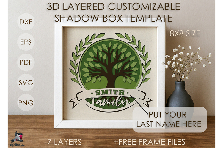 3D Family Tree Colored Shadow box SVG Papercut template